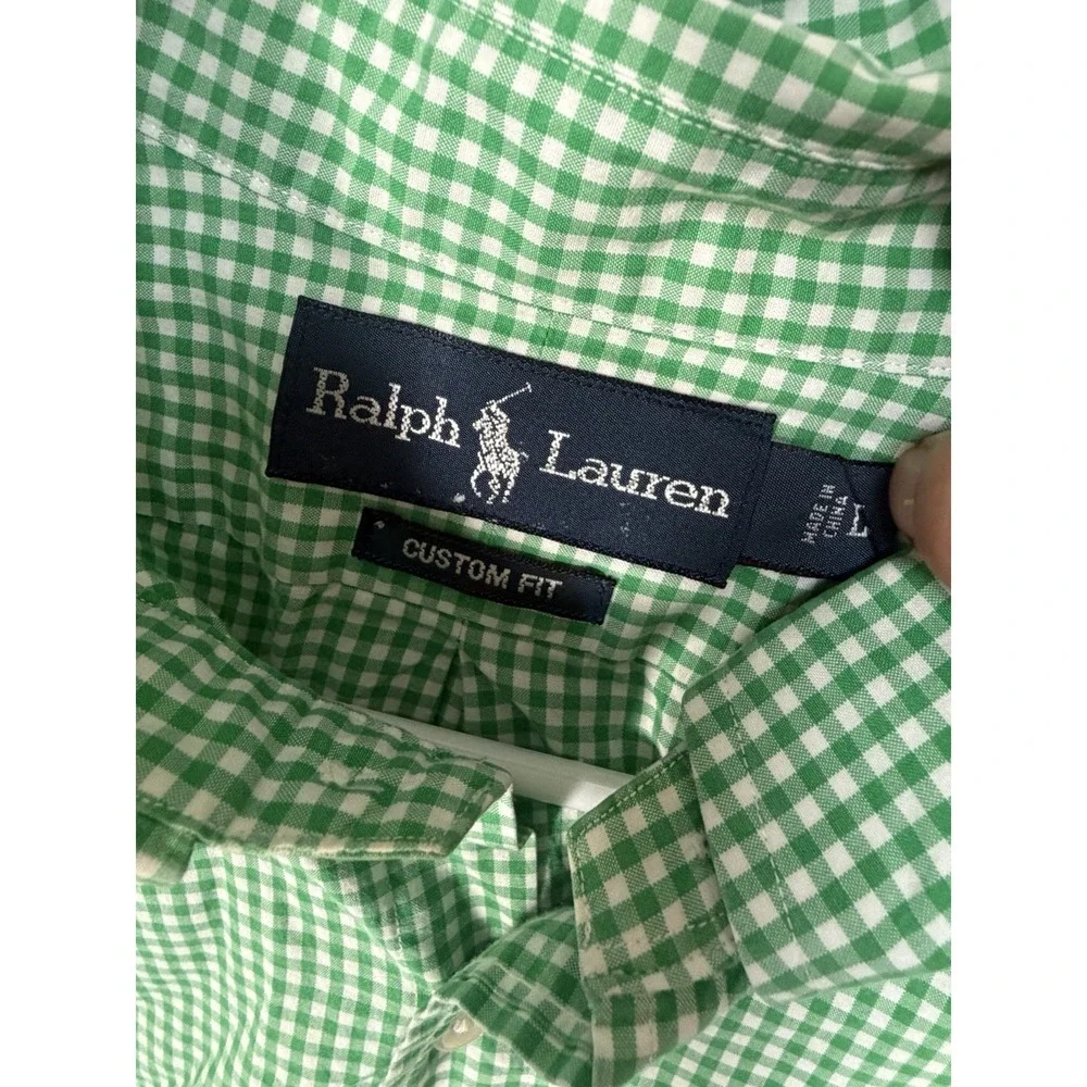 Polo Ralph Lauren Custom Fit Shirt Men's Large Green Gingham Check Button Down
